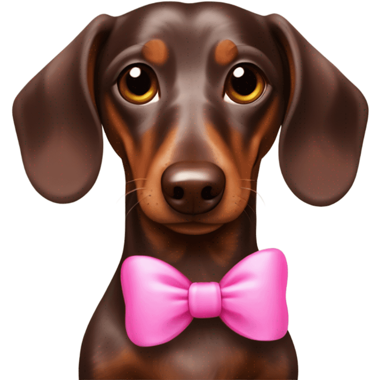 Chocolate dapple dachshund with pink bow  emoji