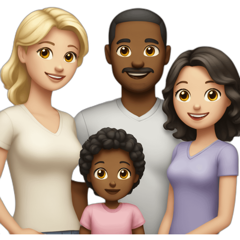 family; black haired dad, light brown haired mom, blonde little girl, black haired pale baby emoji