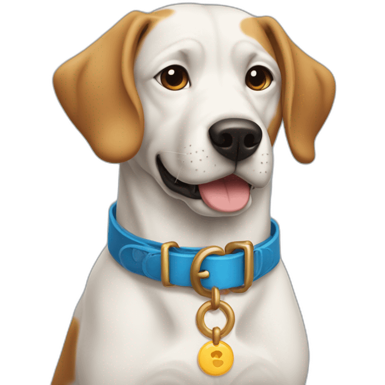 Dog with a collar with the name Corentin in it emoji