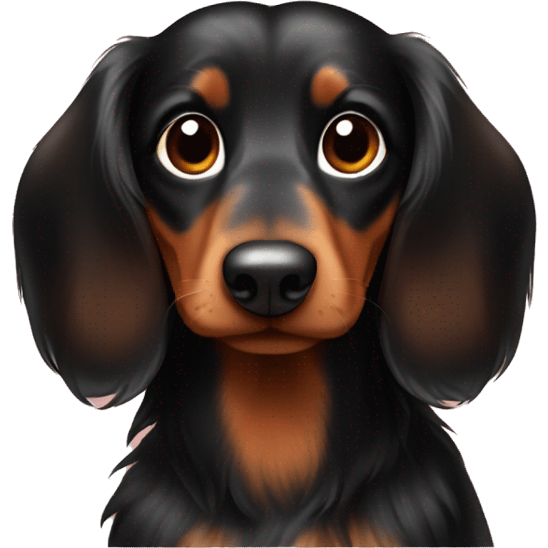 black and brown long haired daschund with a cute heart emoji