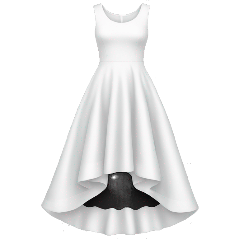 White high low dress with black words on the bottom of the dress  emoji