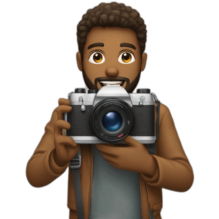 Brown skinned guy with beard holding a photo camera emoji