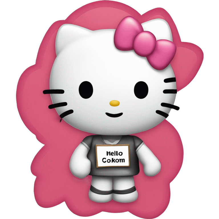 hello kitty holding a sign that says “Csókolom Mitzi” on it emoji