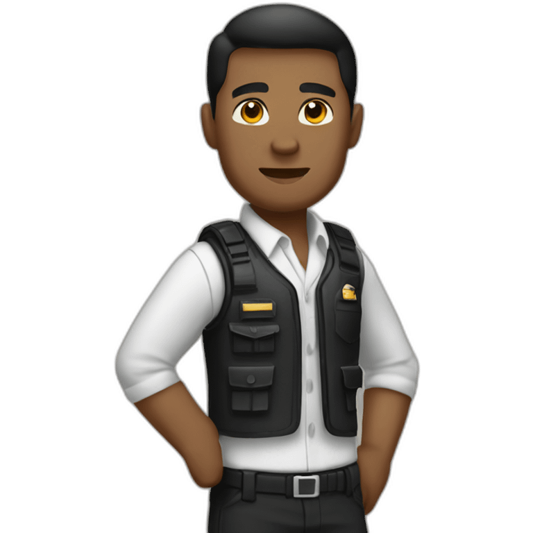 Security agent, white shirt and black pants. and vest. Brownish skin. RAISED HAND. emoji