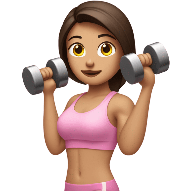 Brunette lifting dumbbells in light pink  emoji