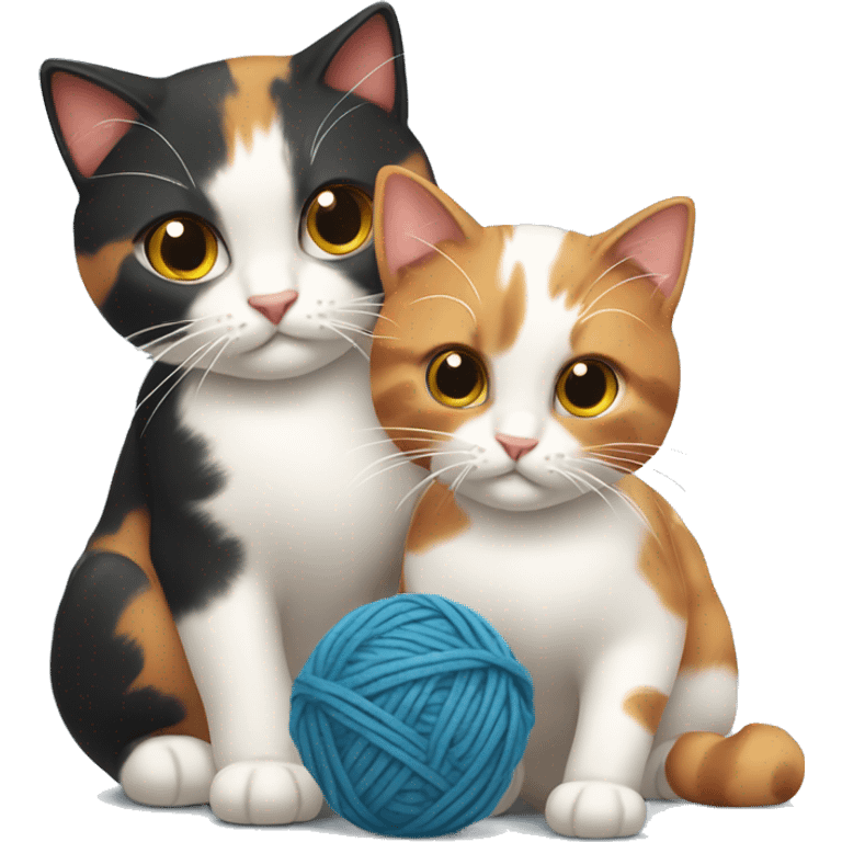 Two calico cats playing with ball of wool emoji