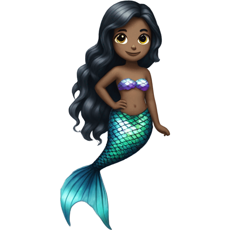 Iridescent mermaid white girl with black hair and iridescent tail emoji