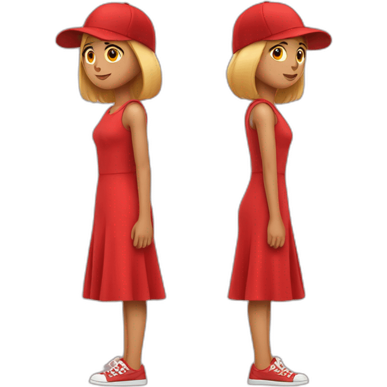 girl wearing a red dress and a cap full body emoji