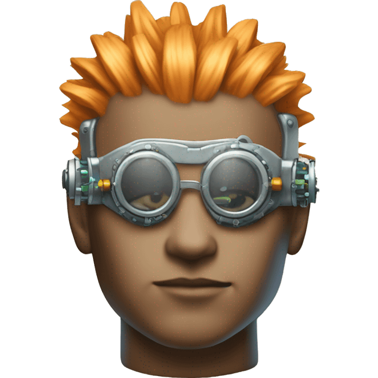 Light orange Mohawk hair male cyborg head with silver steampunk goggles and circuits emoji