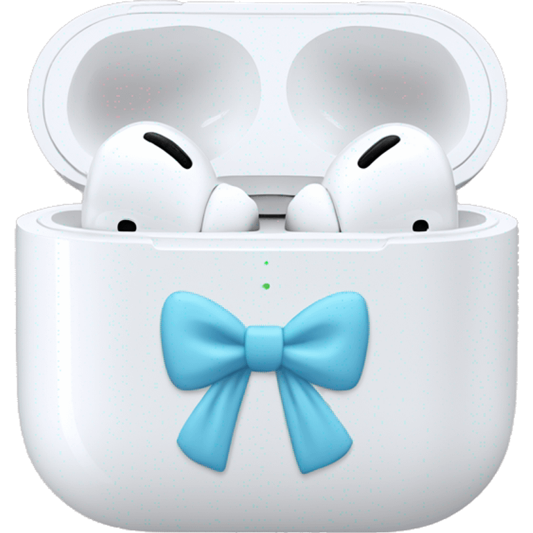 AirPods Pro in a white case with a pastel blue bow on the case emoji