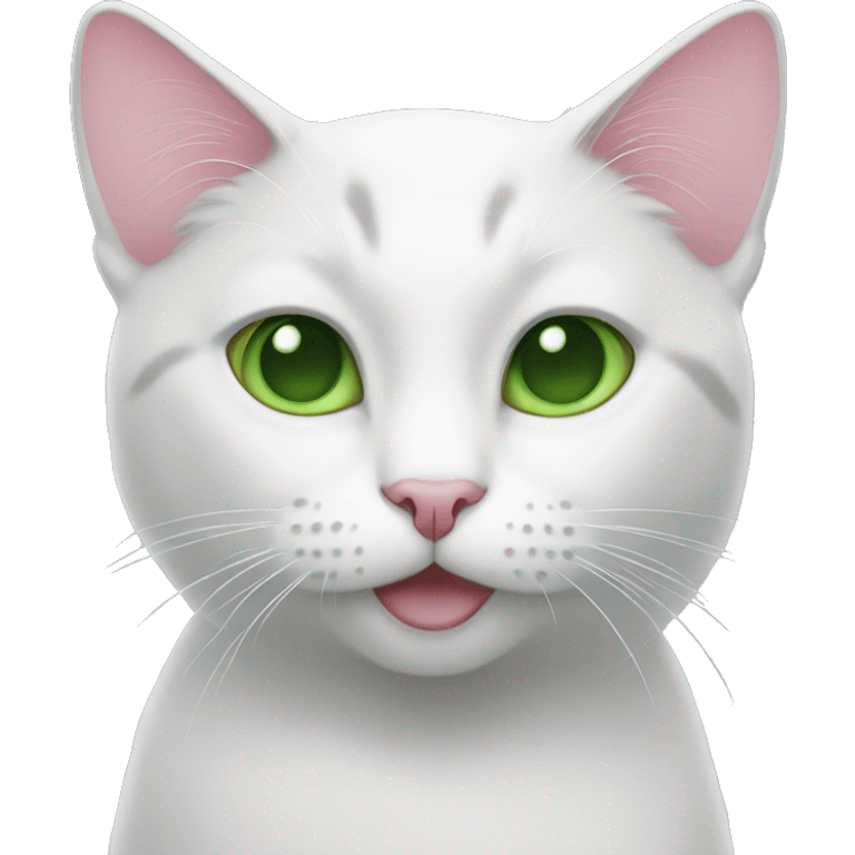 white, some gray cat with green eyes, pink nose  emoji