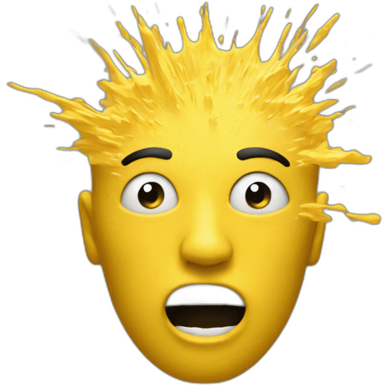 A yellow face the top of its head exploding. A visual form of the expression mind blown emoji