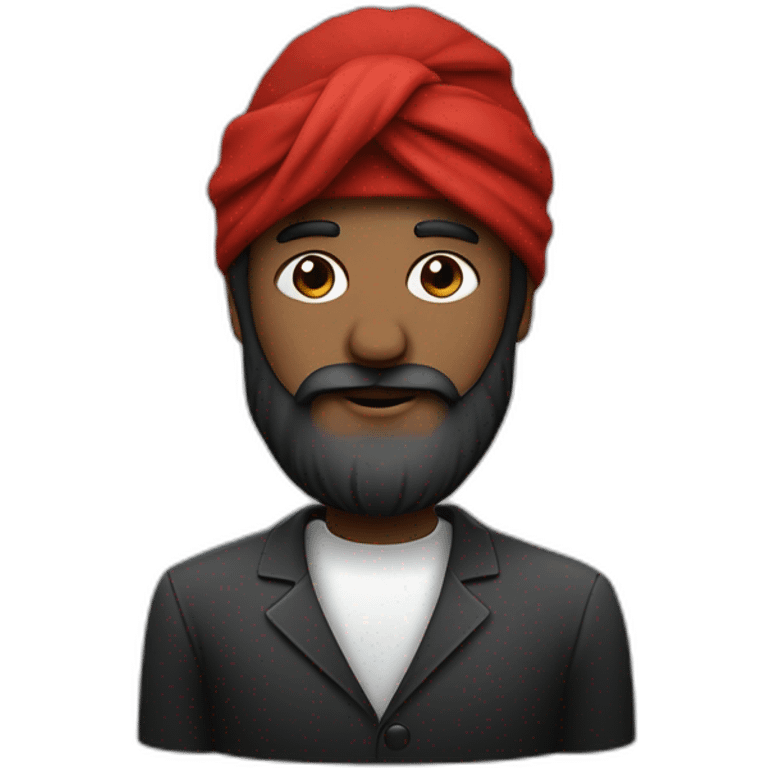 homme noir avec une très longue barbe noir et un turban à carreaux rouges et blancs emoji