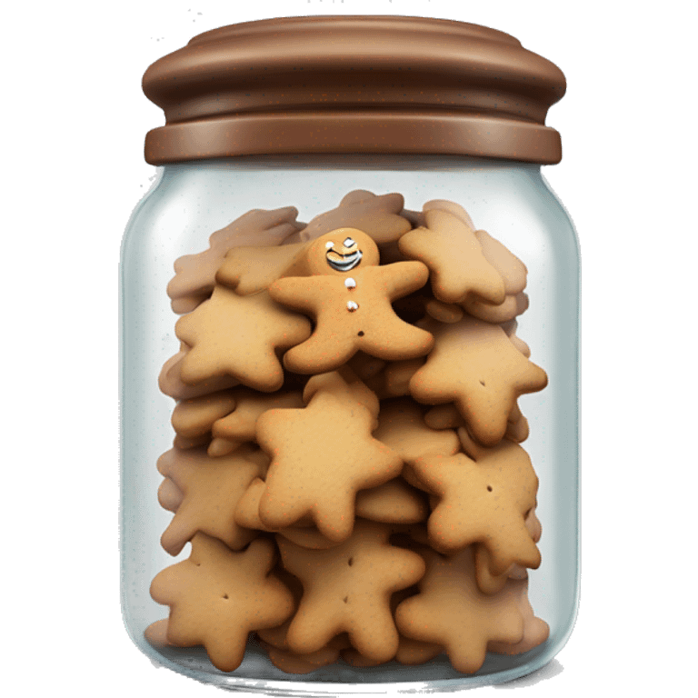 Realistic glass cookie jar with lid full of gingerbread cookies isolated.  emoji