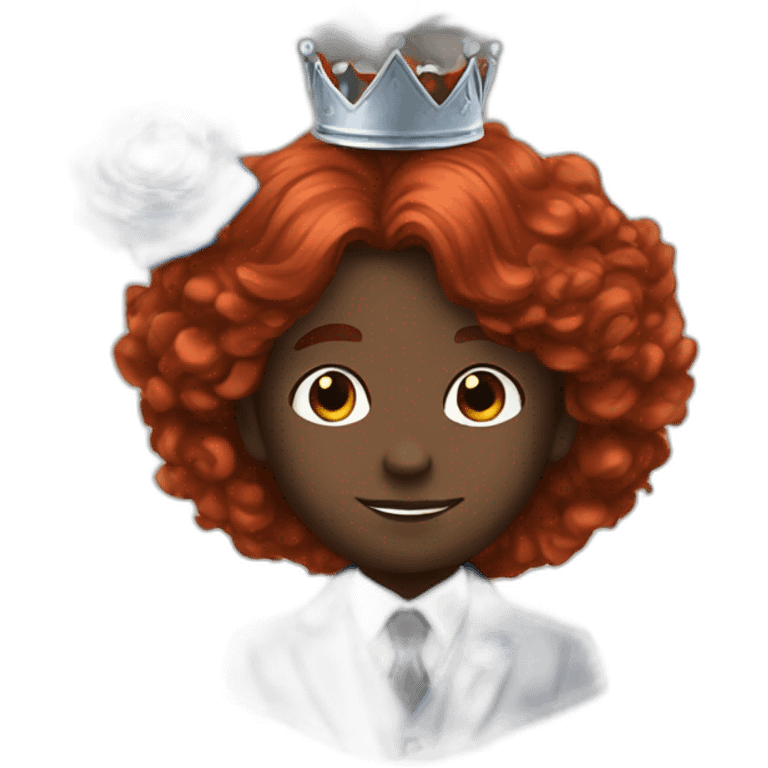 red hair black prince holding a blue rose wearing blue suit and silver crown emoji