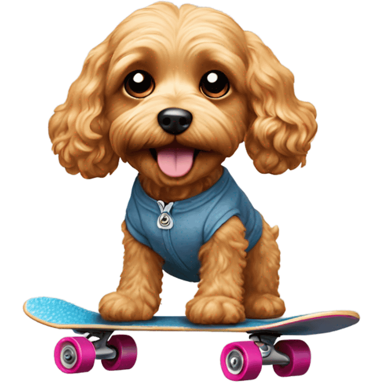 Cavapoo dog riding a skateboard emoji