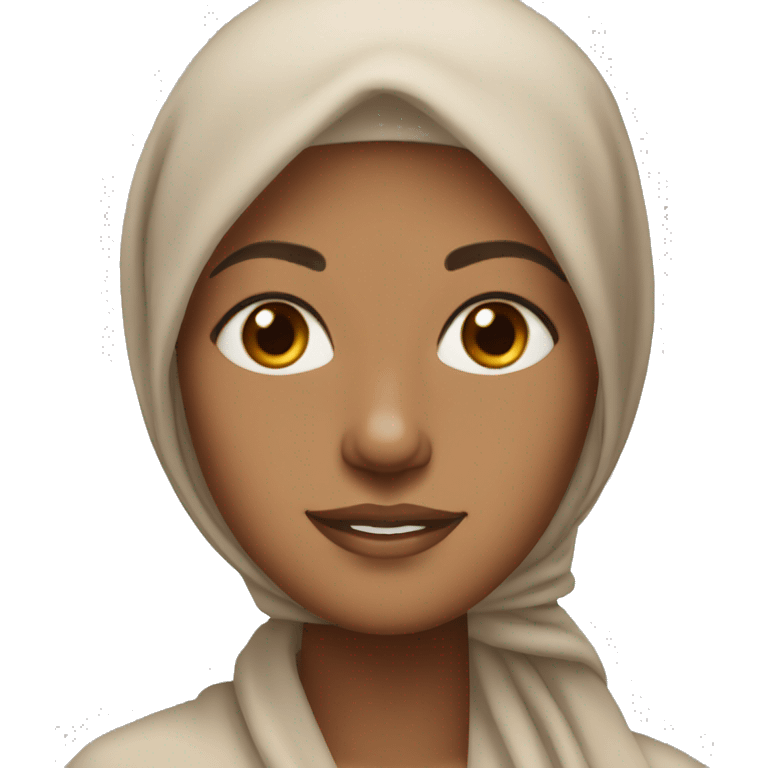 a woman with light brown eyes and tan skin wearing a headscarf emoji