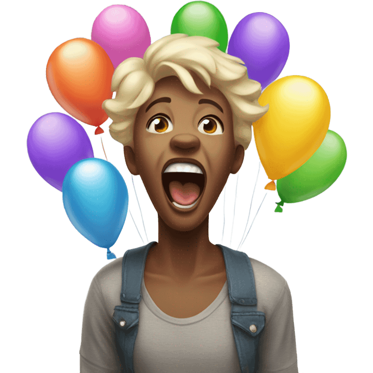 Screaming happy birthday with smiles and balloons  emoji