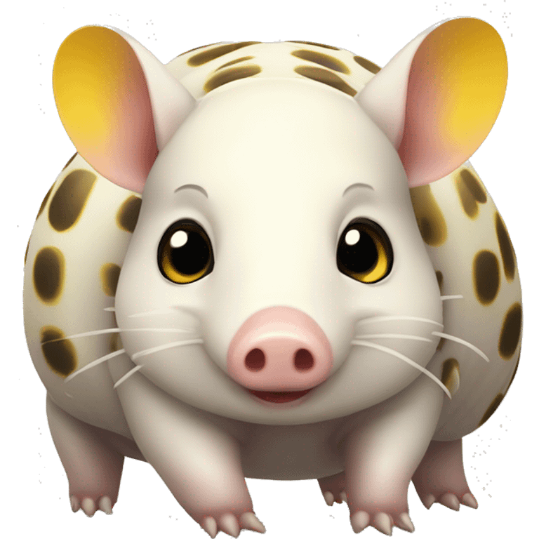 White chubby armadillo pig with yellow and black spots and cute flat face wide set tiny eyes emoji