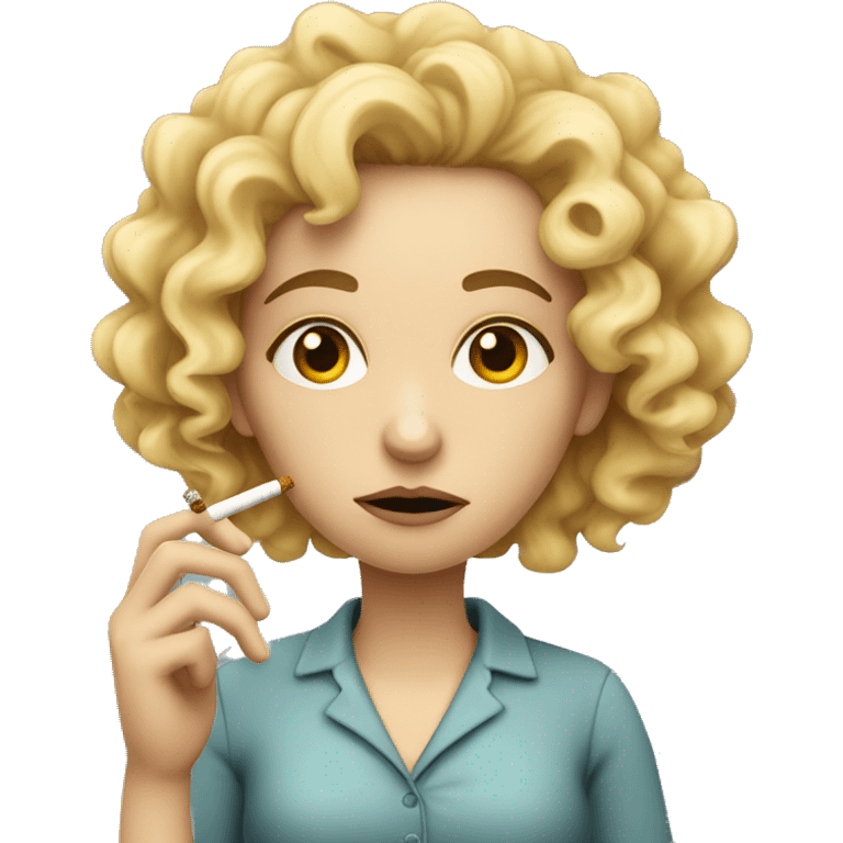 Very tired curly blond with dark circles holding glass and cigarette  emoji