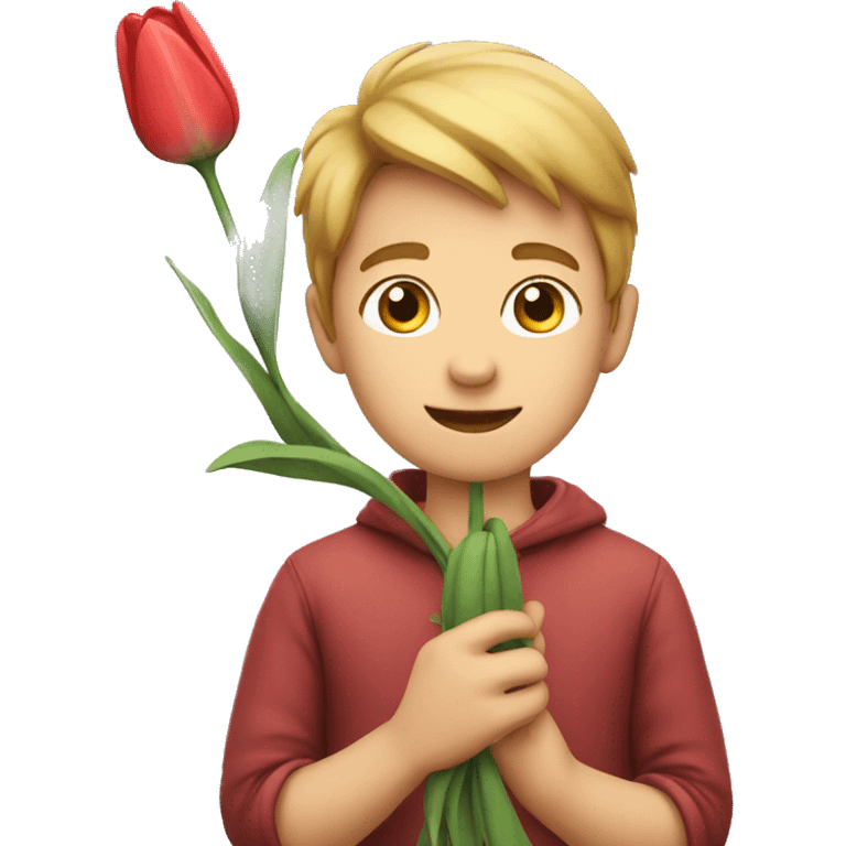 Boy holding tulip flower  emoji