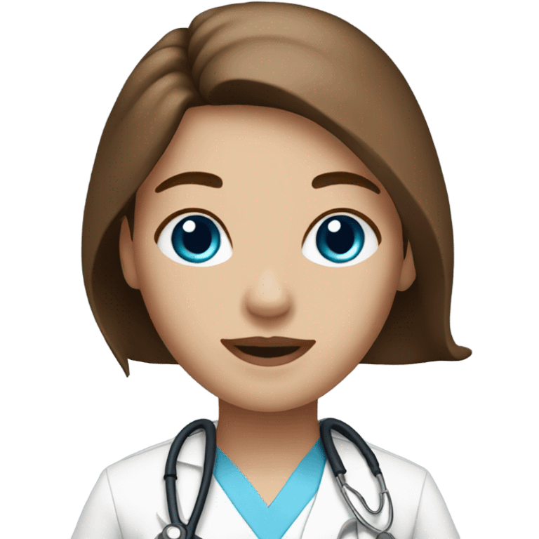 Nurse with blue eyes long brown hair and white scrubs emoji