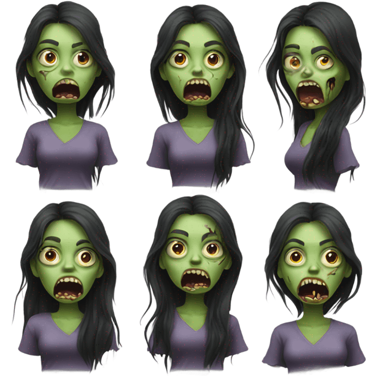 Green Zombie brunette long hair girl with mouth open horror  emoji