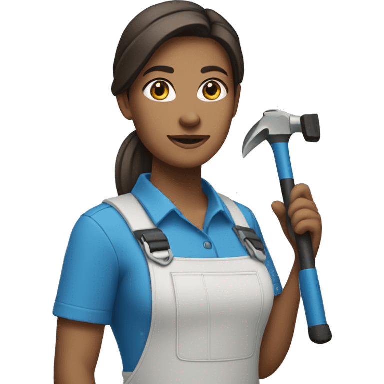 Female Polymechanic wearing a bright blue shirt holding a tool in hand emoji