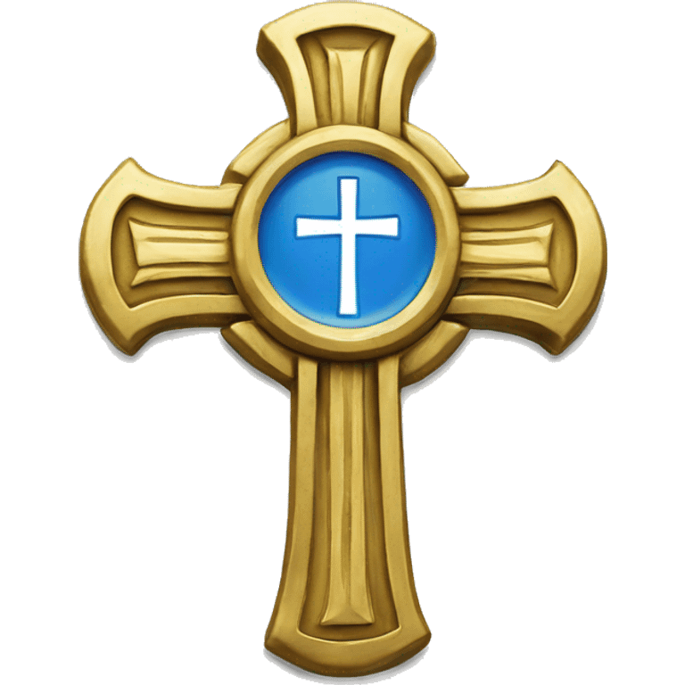 Badge of the Jesus cross, gold and  blue  emoji