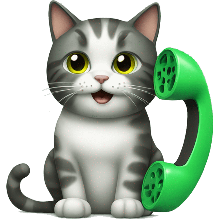 a cat talking on a green phone emoji