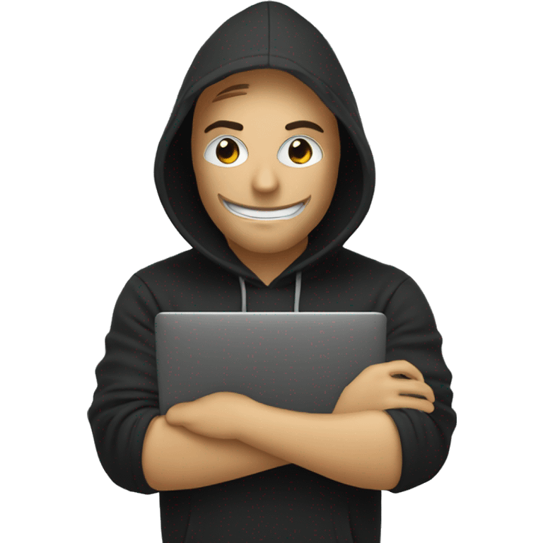 Hacker todo de preto digitando emoji