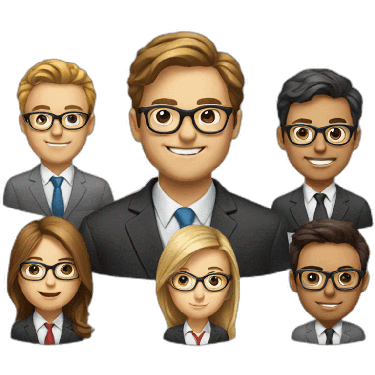 team of nerdy lawyers at a fintech emoji