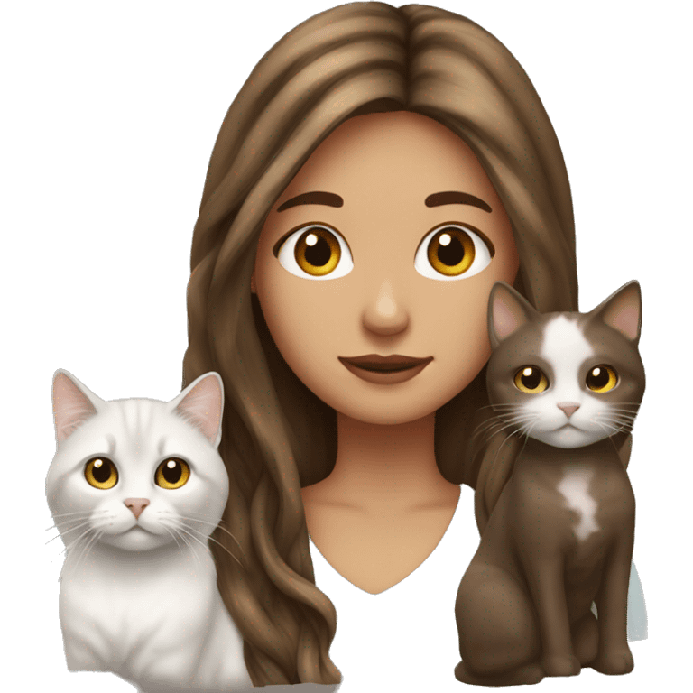 Long hair brown  white girl with 2 cats  one brown and one black emoji