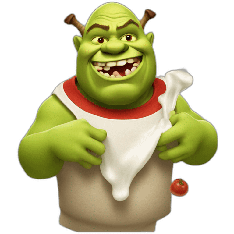 Ogre Shrek with red sauce pouring from his mouth emoji