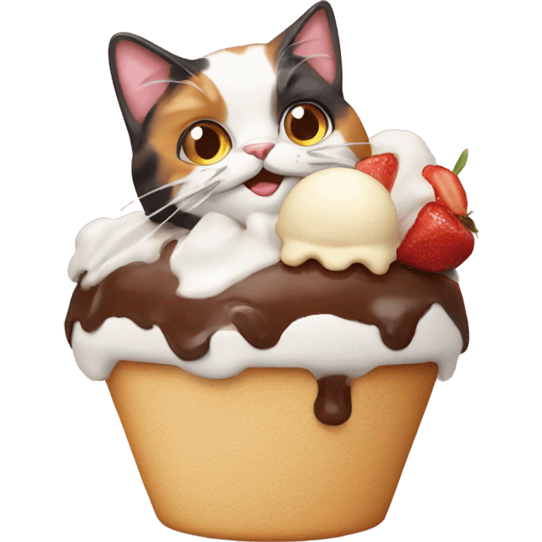 calico cat with icecream sundae  emoji