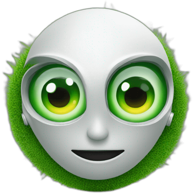 green eye with robotic lawnmower emoji