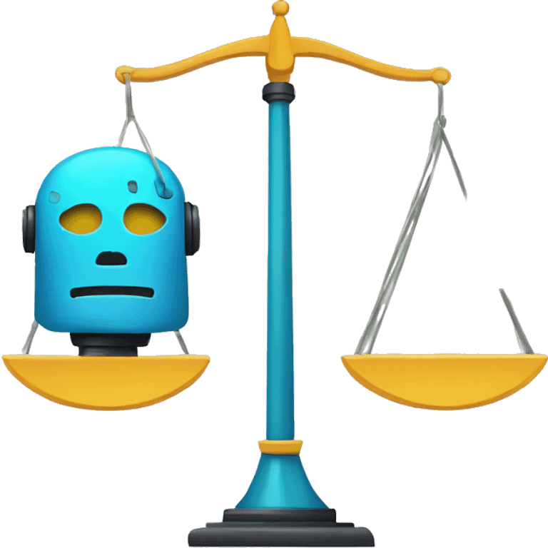 a balance of justice with a robot head in one side and a school on the other side emoji