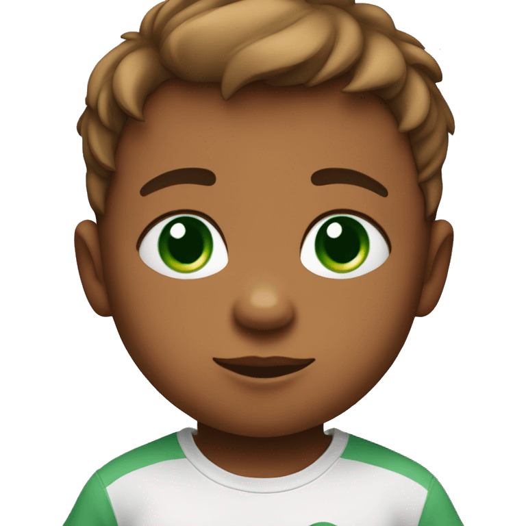 baby boy with green eyes wearing a t-shirt with a teddy bear on it emoji