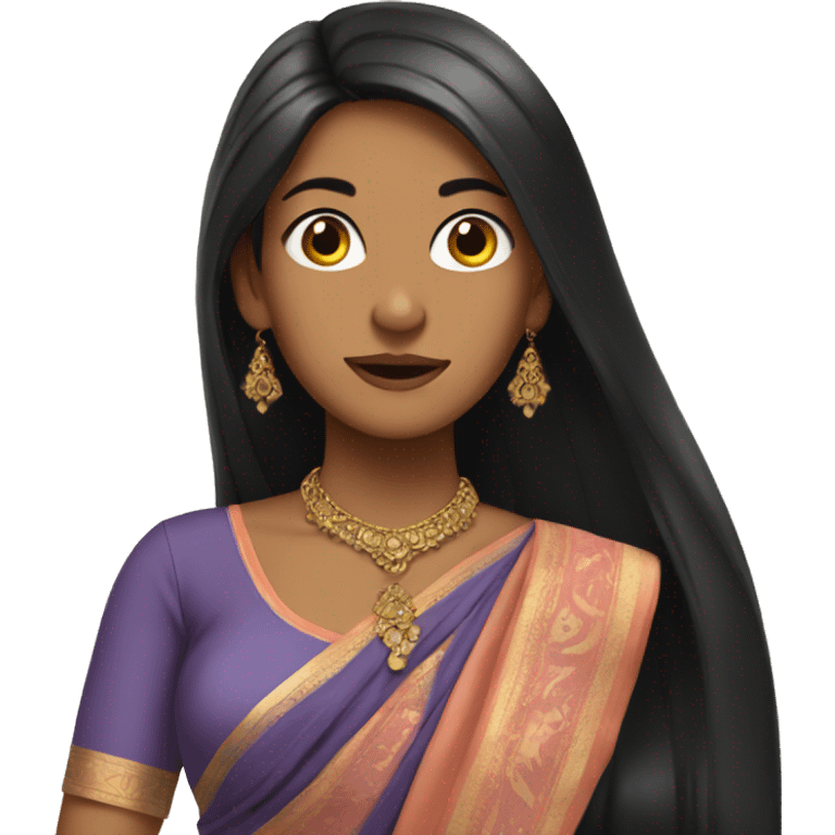 Girl with long black hair wearing a sari emoji