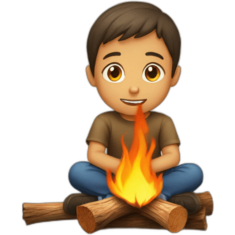 children are sitting burning wood emoji