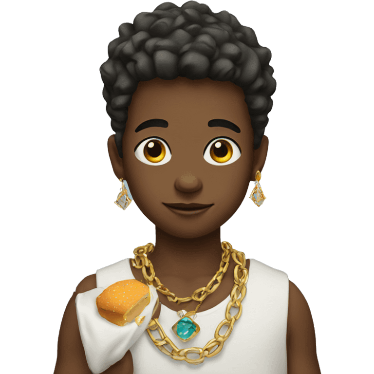 boy with jewelry and food emoji