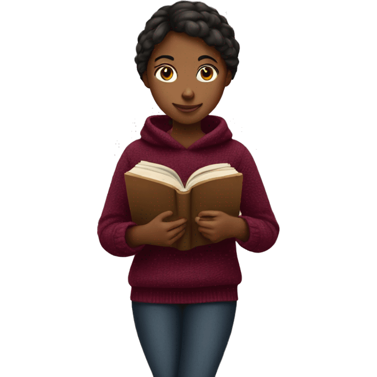 Girl wearing burgundy jumper reading a book emoji