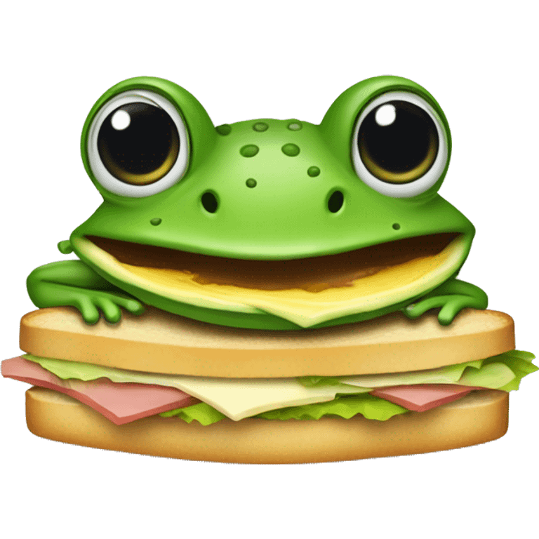 a frog eats a sandwich, the sandwich have legs emoji