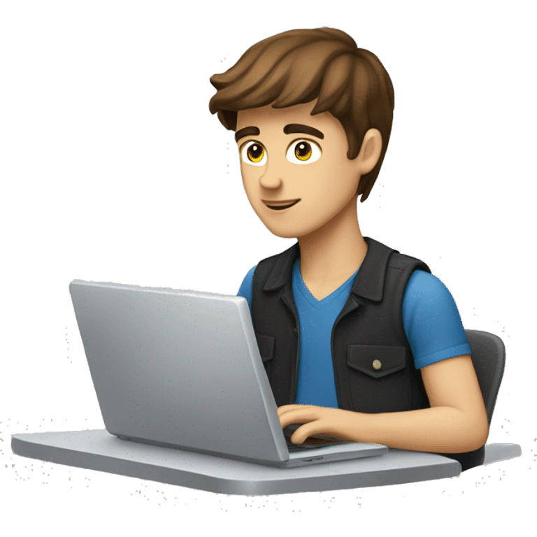 caucassian young man with brown hair working on laptop emoji