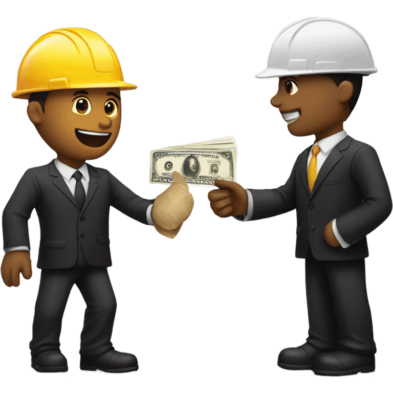 A guy in a black suit receiving money from a construction worker emoji