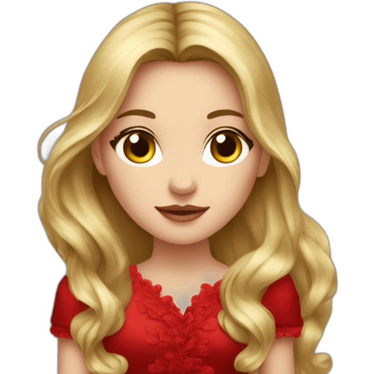 Fair-skin-elegant-girl-in-red-dress-dark-and-long-hair emoji