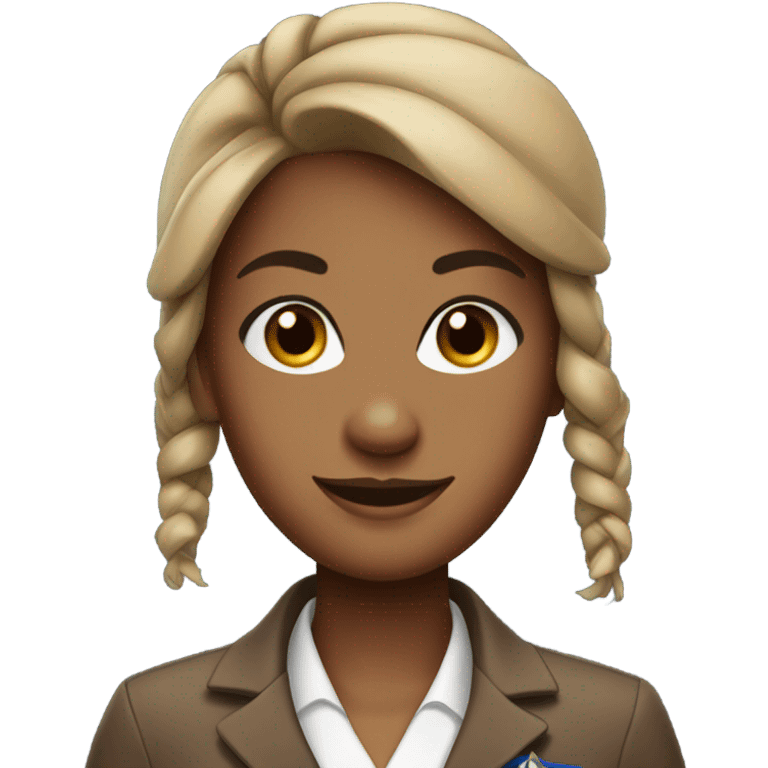 Flight attendant with brown clothes and tied up hair emoji