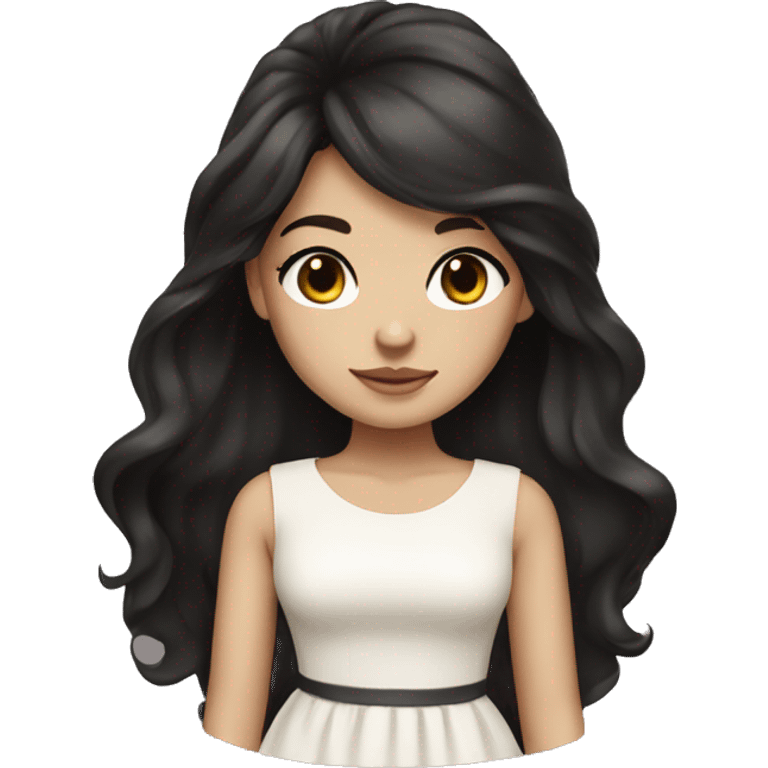 A girl with long black hair white skin makeup  brown eyes in a dress emoji