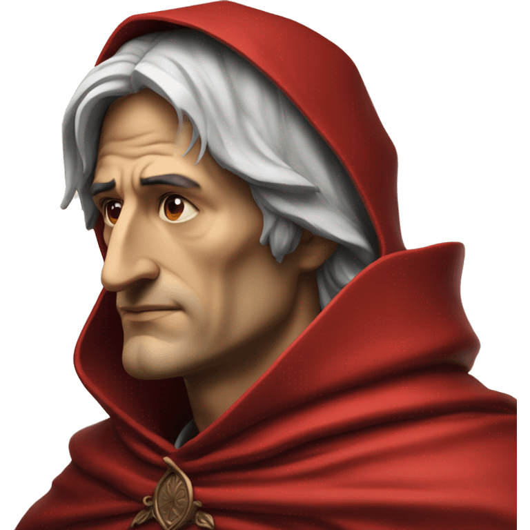 Dante Alighieri portrait in profile in a red hooded cloak emoji