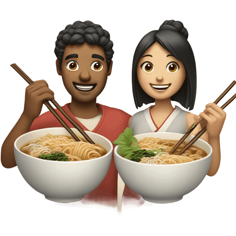 Woman and man eating ramen  emoji